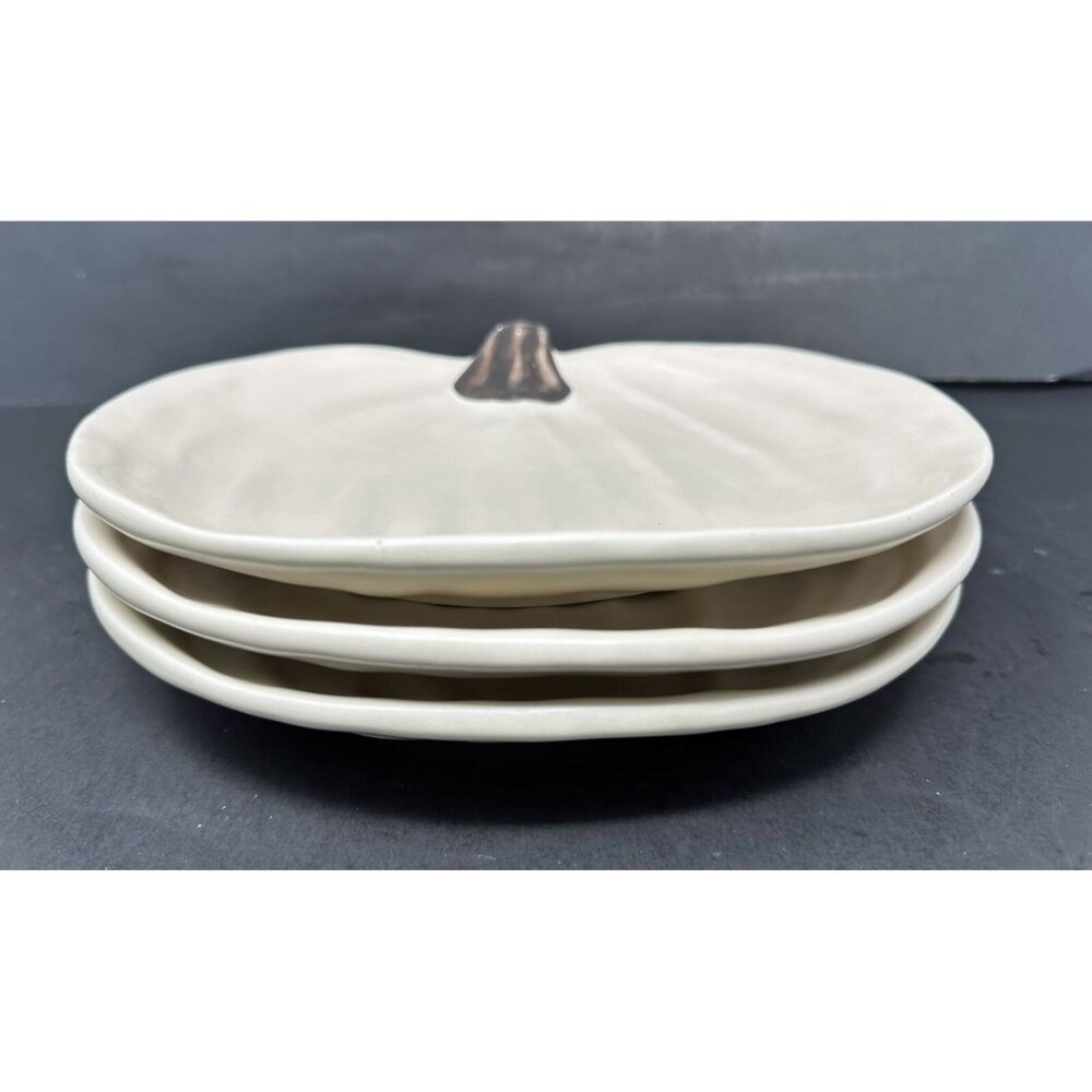 Set of 3 BARBARA EIGEN POTTERY BARN PUMPKIN White Salad Dessert Appetizer Plates - Picture 7 of 11